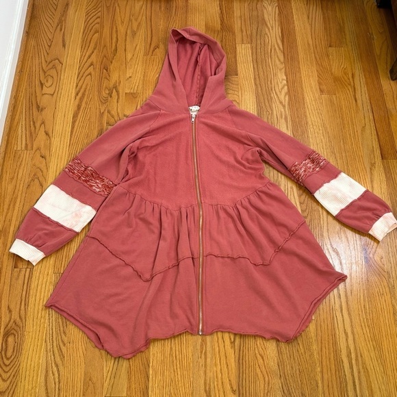 POL Boho Multimedia Tiered Tie Dye Inset Zip Tunic Hooded Jacket Hoodie BWT845 S - Picture 13 of 16